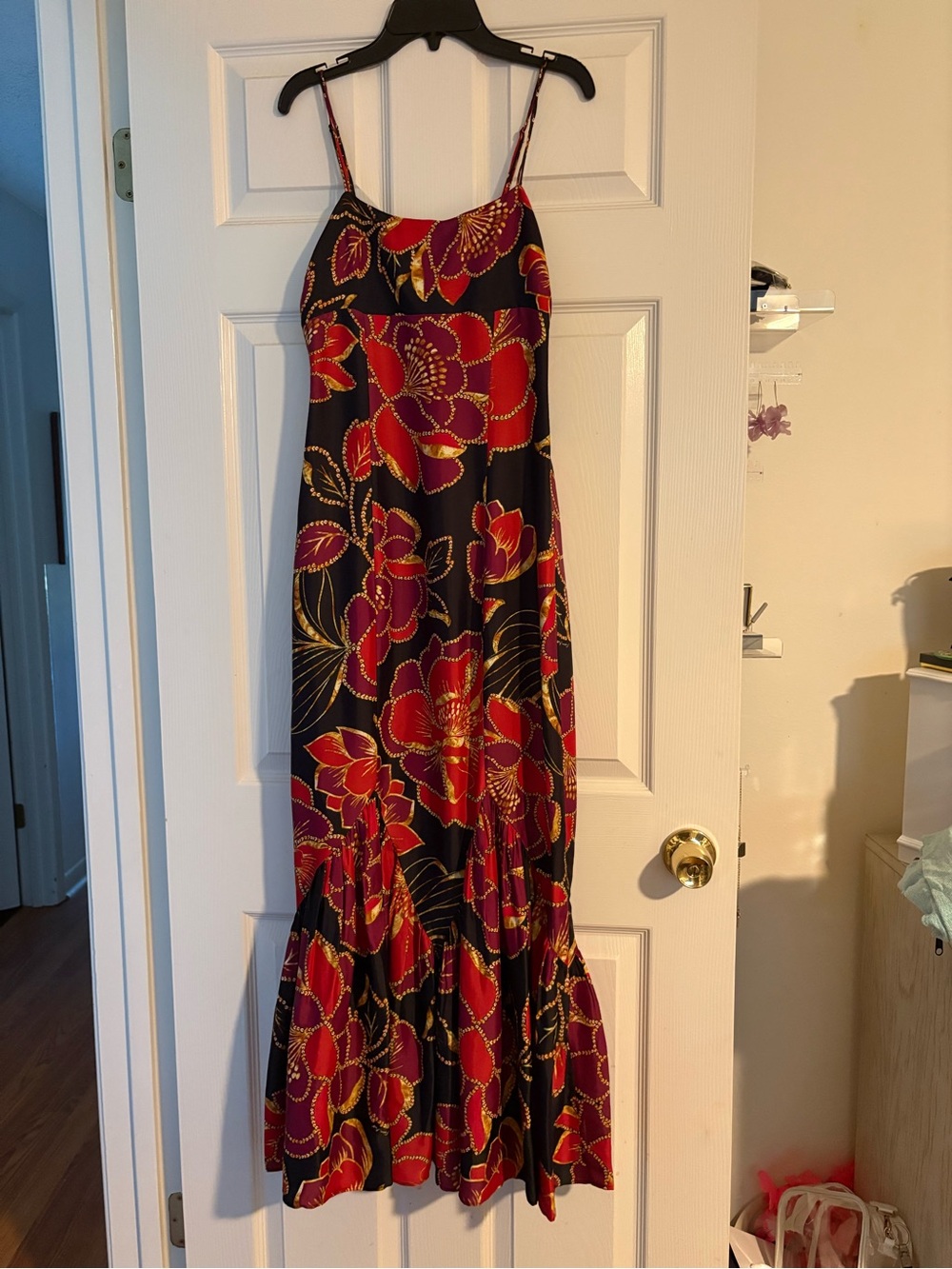 FARM Rio NWOT Black Midi Dress with Red and Purple Floral Print - Picture 2 of 3